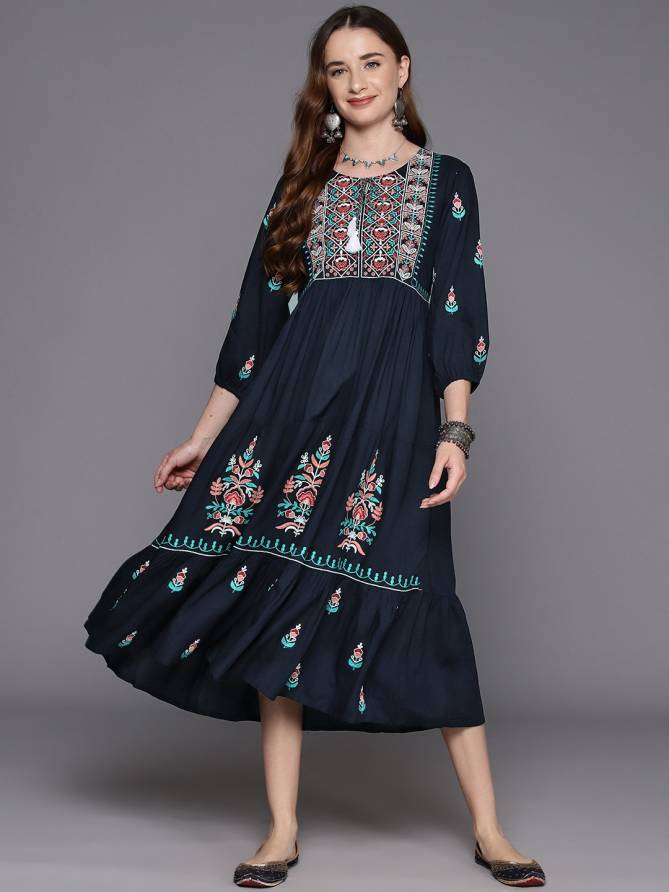 2378 Indo Era Floral Embroidery A Line Midi Dress Catalog
